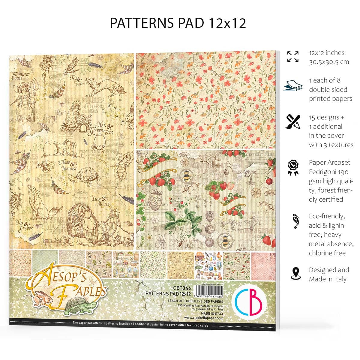 Ciao Bella Aesop's Fables Patterns Pad 12"X12" 8/Pkg