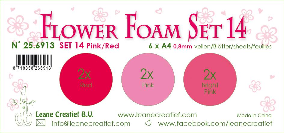 Flower Foam Set 14, 6 Sheets A4 3X2 Pink-Red Colours