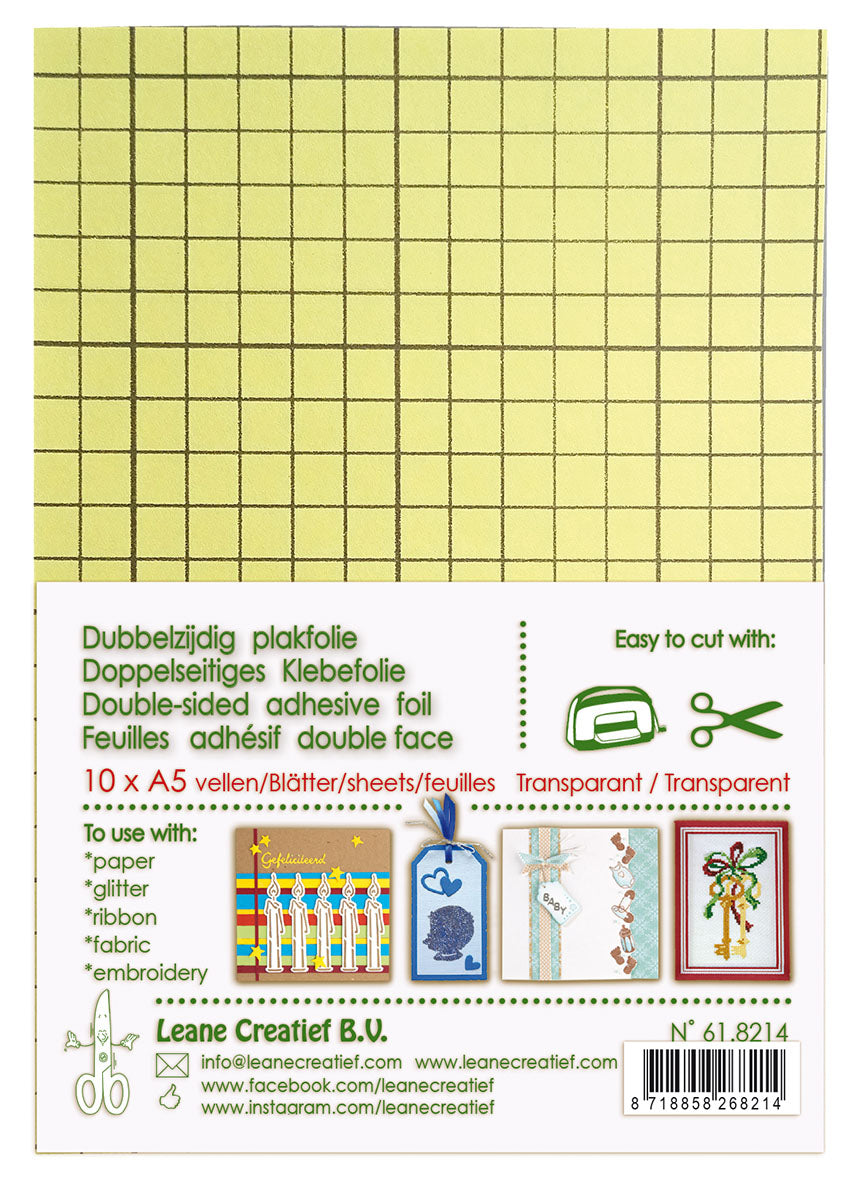 Leane Creatief A5 Double Sided Transparent Adhesive Foil (21X15cm) - 10 Sheets