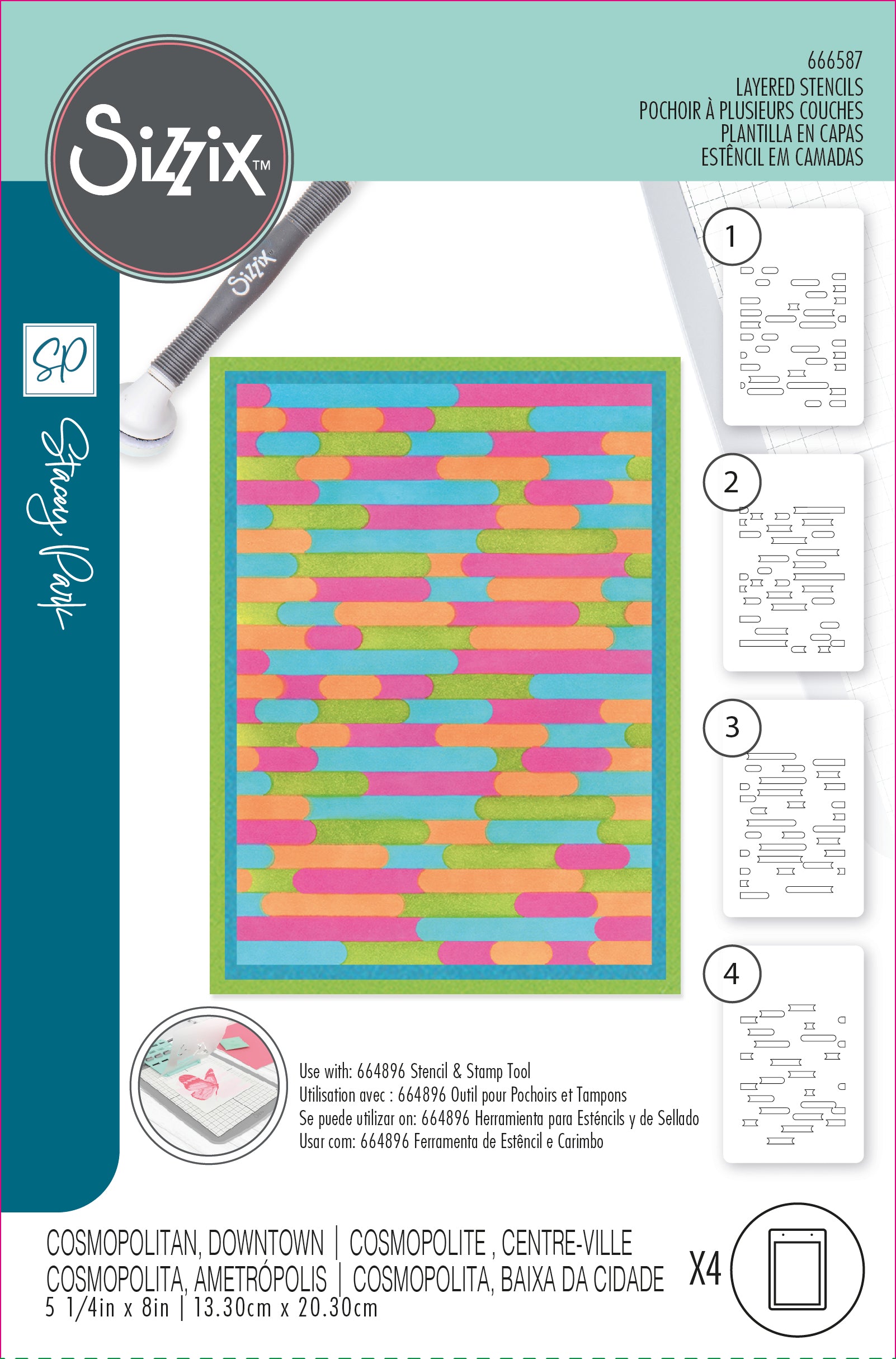 Sizzix A6 Layered Stencils 4PK Cosmopolitan, Downtown by Stacey Park