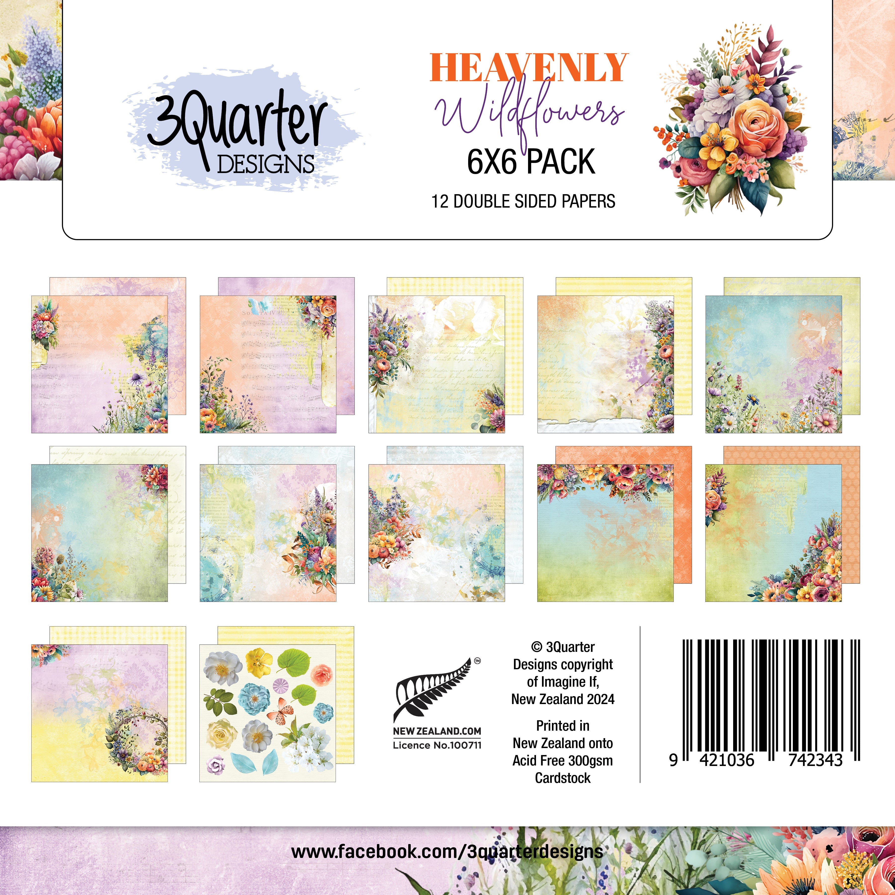 3Quarter Designs Heavenly Wildflowers 6x6 Paper Pack