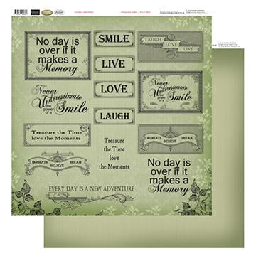 12x12 Patterned Paper  - Green Words - Vintage Rose Collection (5)