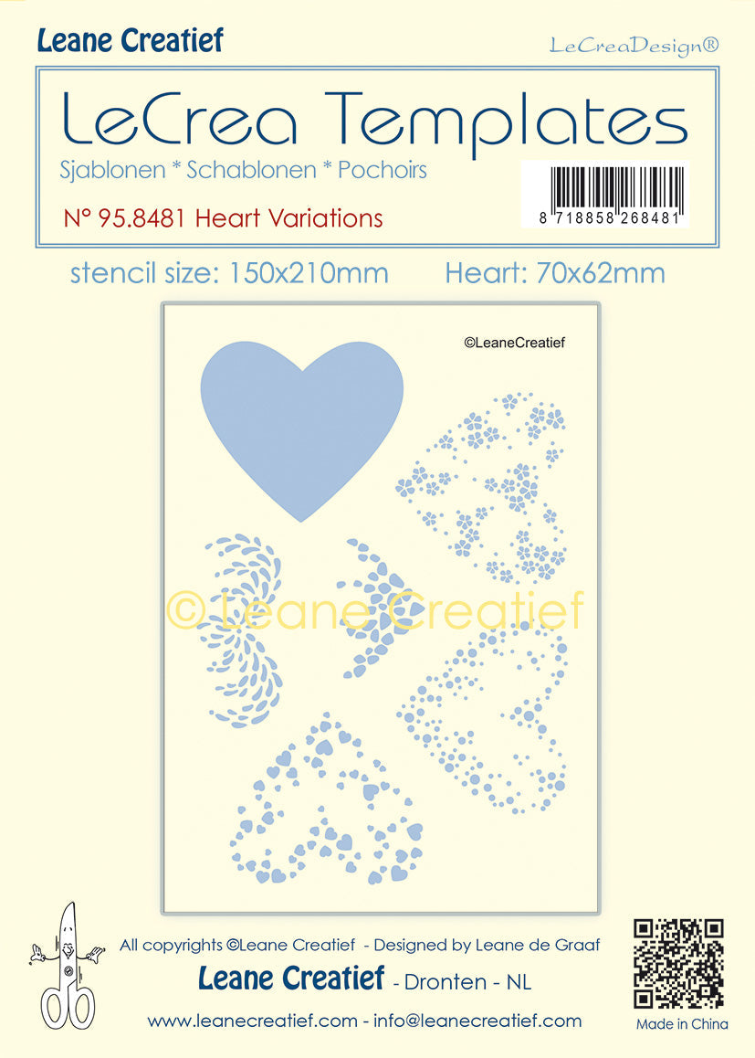 Stencil Heart Variations, Size Stencil 150x210mm, Design 70x62mm