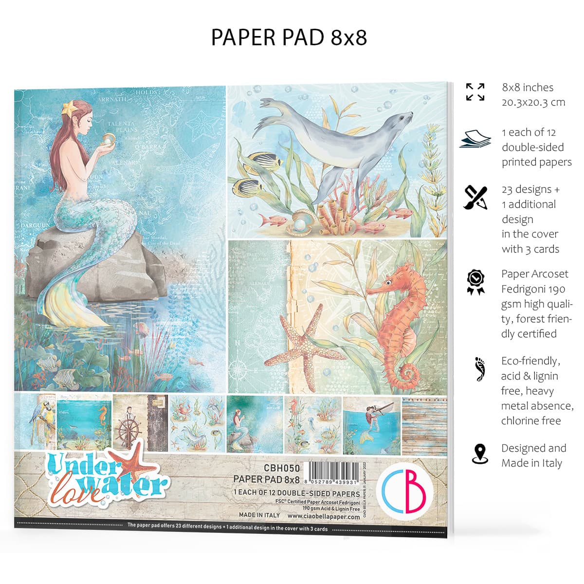 Ciao Bella Underwater Love Paper Pad 8"x8" 12/Pkg