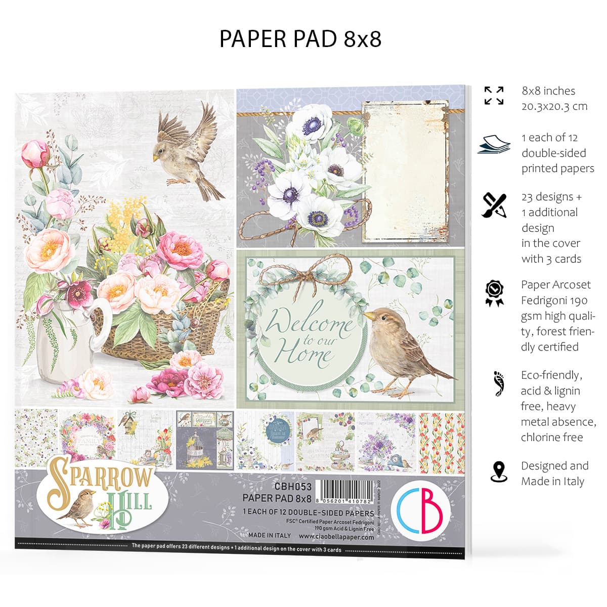 Ciao Bella Sparrow Hill Paper Pad 8x8 12/Pkg