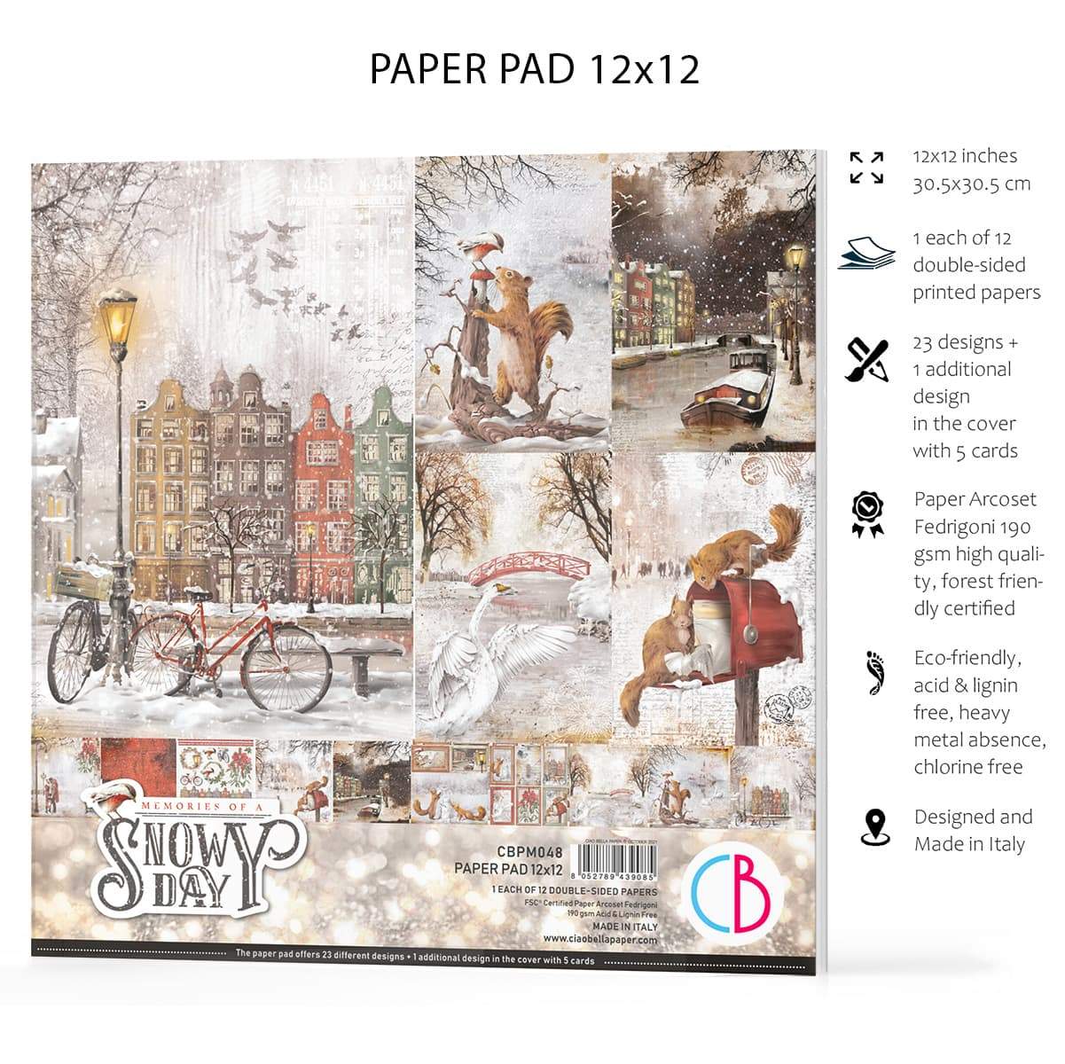 Ciao Bella Memories of a Snowy Day Paper Pad 12"x12" 12/Pkg