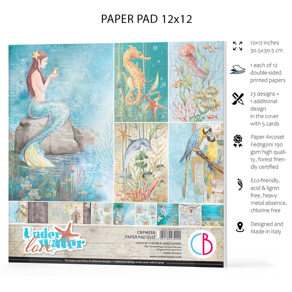 Ciao Bella Underwater Love Paper Pad 12"x12" 12/Pkg