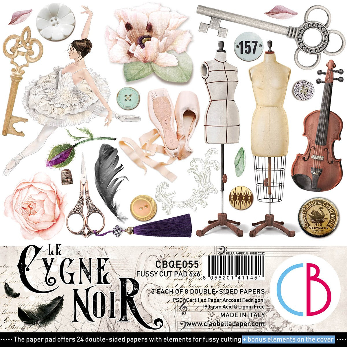 Ciao Bella Cygne Noir Fussy Cut Pad 6x6 24/Pkg