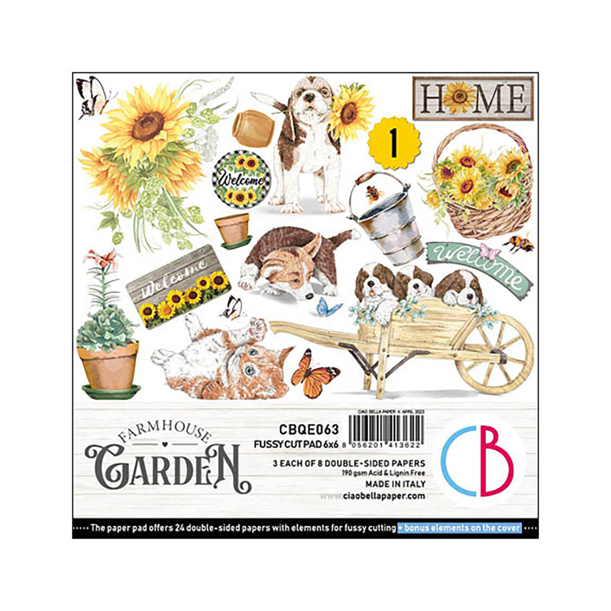 Ciao Bella Farmhouse Garden Fussy Cut Pad 6"x6" 24/Pkg