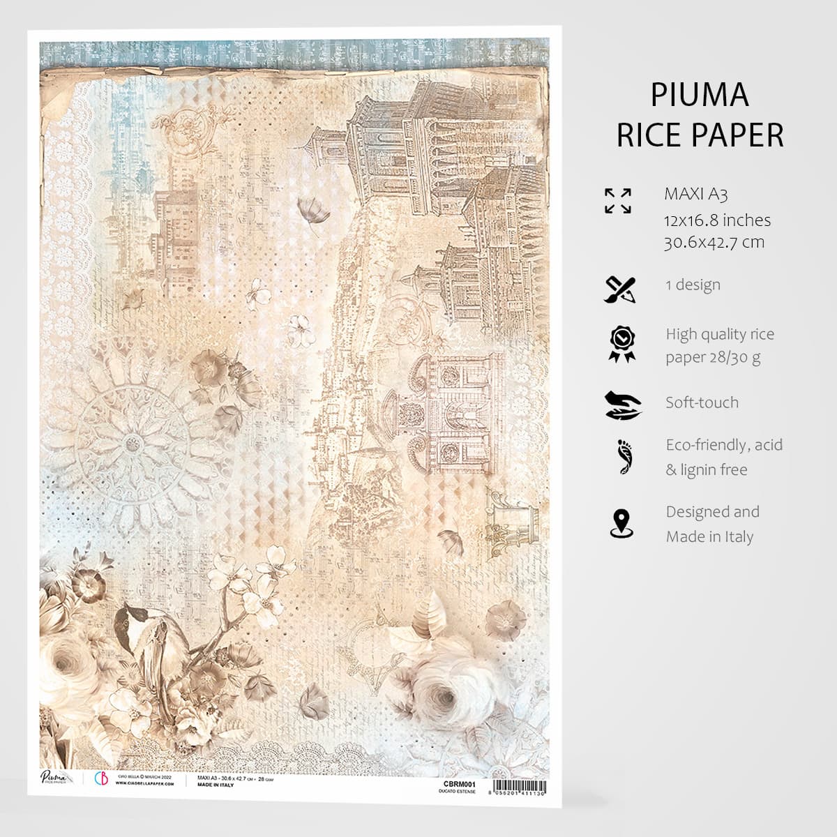 Ciao Bella Rice Paper A3 Ducato Estense - 3 Sheets