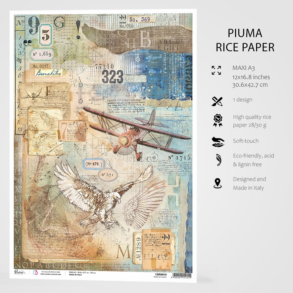 Ciao Bella Rice Paper A3 Study Of Flight - 3 Sheets