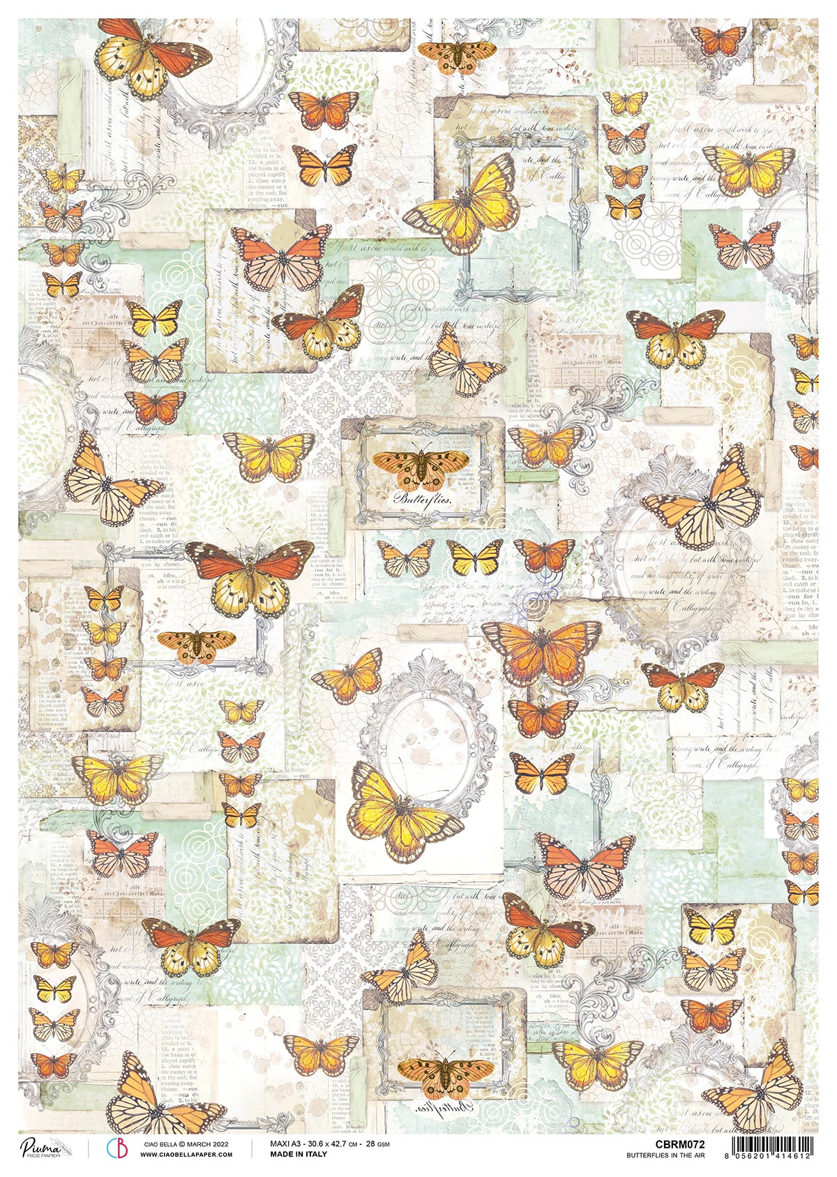 Ciao Bella Rice Paper A3 Piuma Butterflies In The Air - 3 Sheets