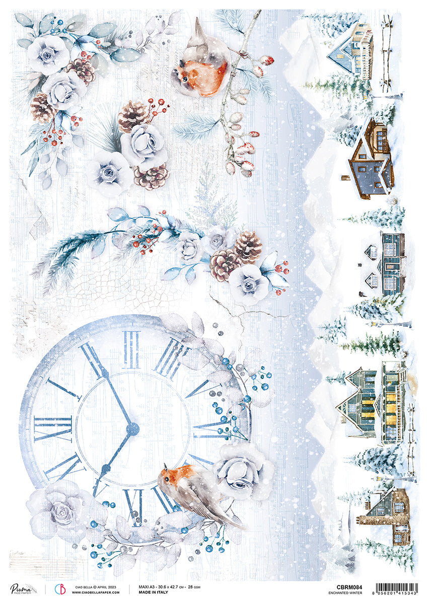 Ciao Bella Rice Paper A3 Piuma Enchanted Winter - 3 Sheets