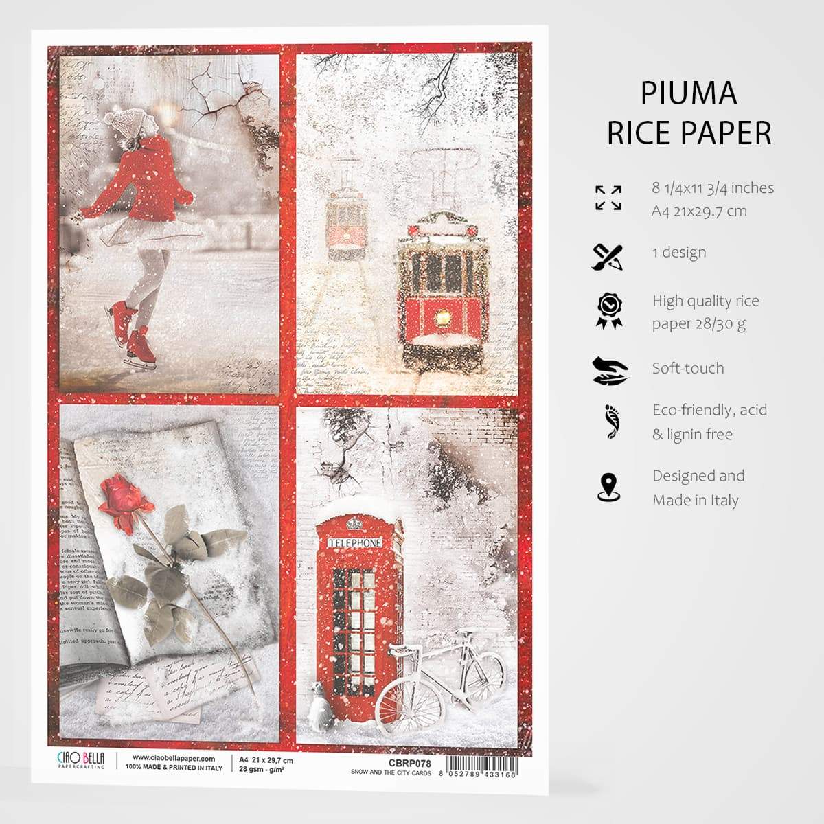 Ciao Bella Rice Paper A4 Snow And The City Cards