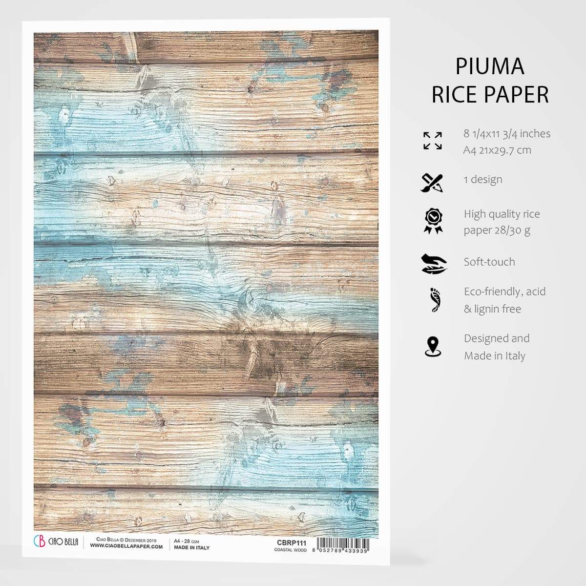 Ciao Bella Rice Paper A4 Coastal Wood