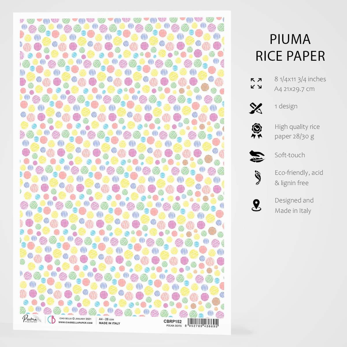 Ciao Bella Rice Paper A4 Polka Dots