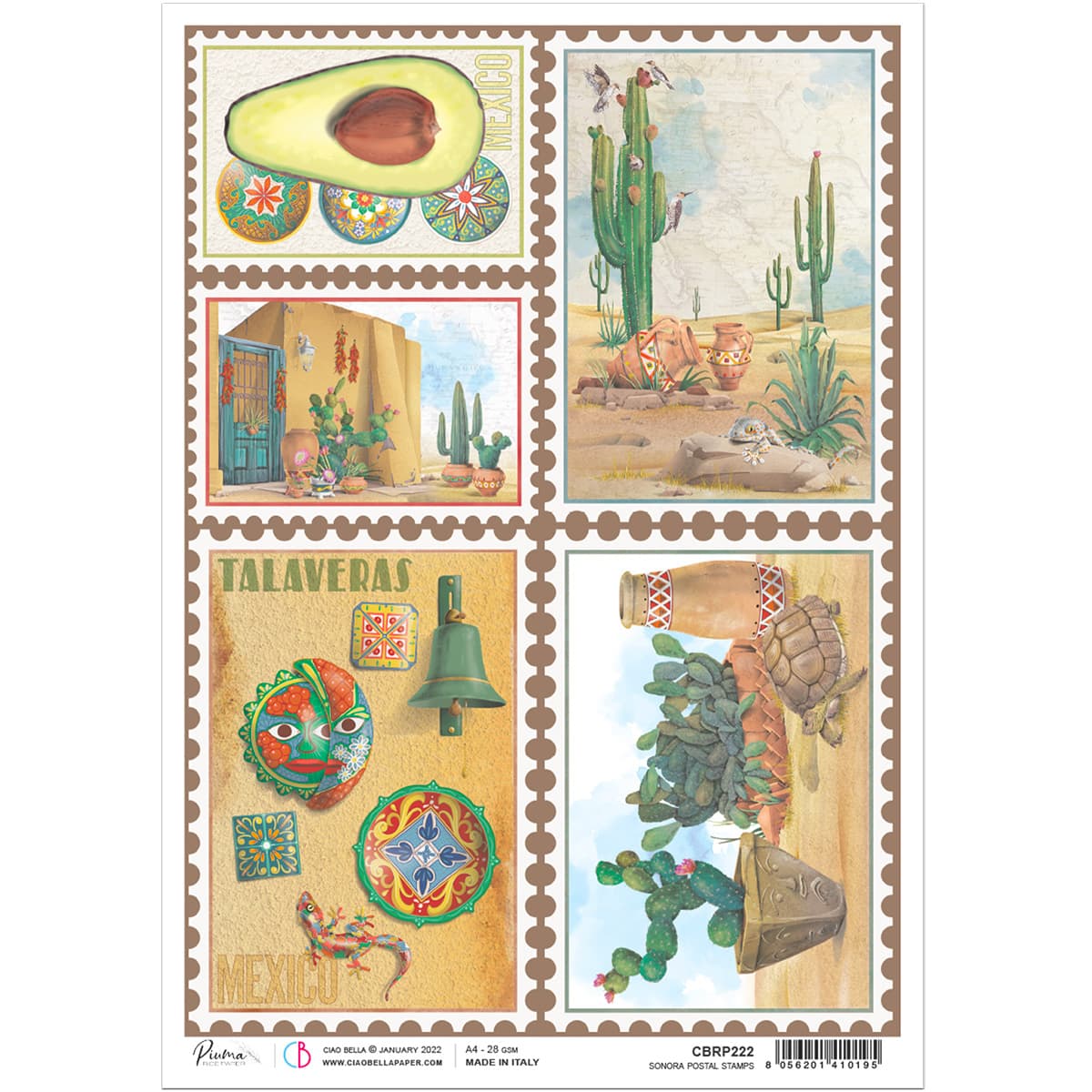 Ciao Bella Rice Paper A4 Sonora Postal Stamps