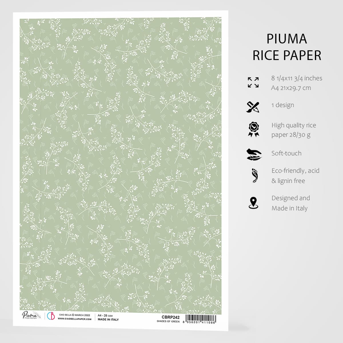 Ciao Bella Rice Paper A4 Shades Of Green