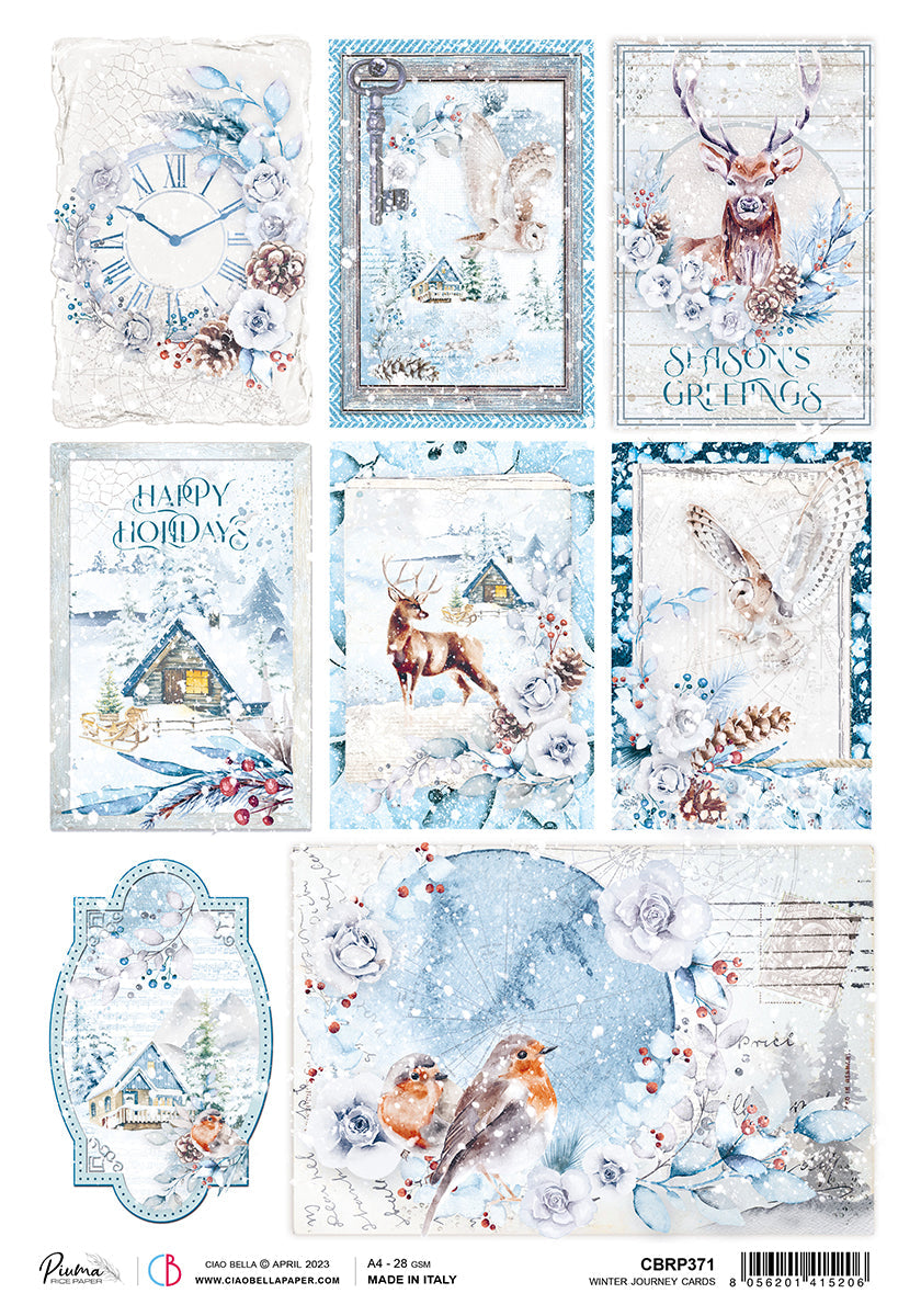 Ciao Bella Rice Paper A4 Piuma Winter Journey Cards - 5 Sheets
