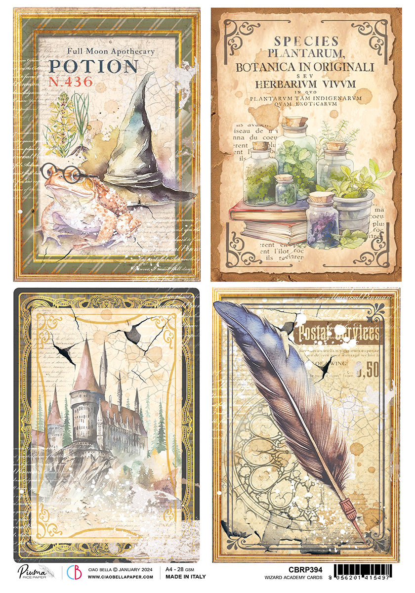 Rice Paper A4 Piuma Wizard Academy Cards - 5 Sheets