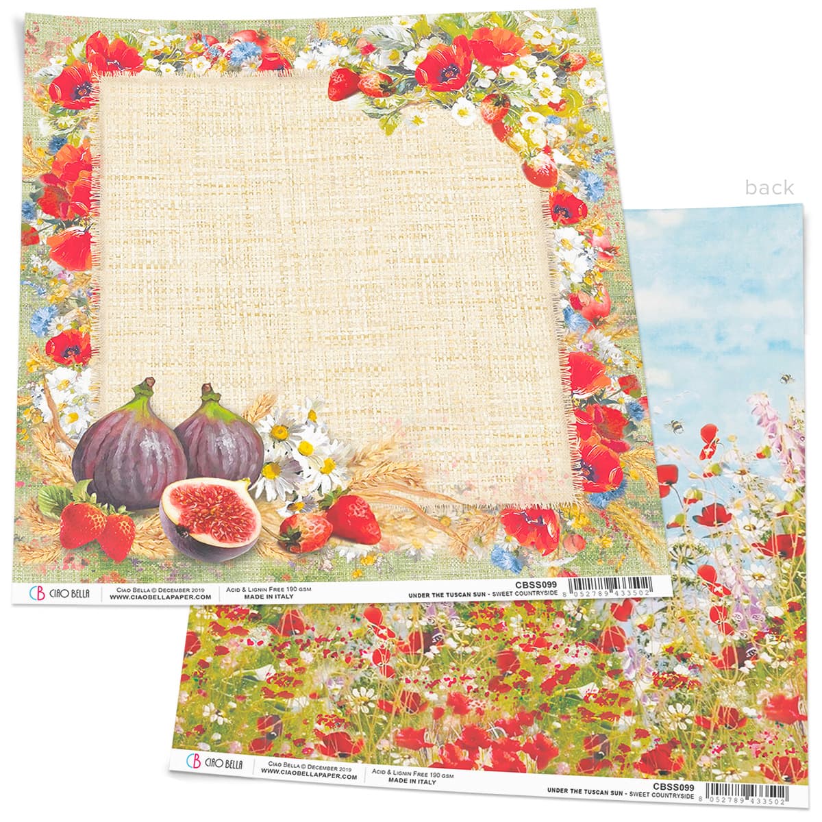 Ciao Bella Sweet Countryside Paper Sheet 12"x12" 1 Sheet