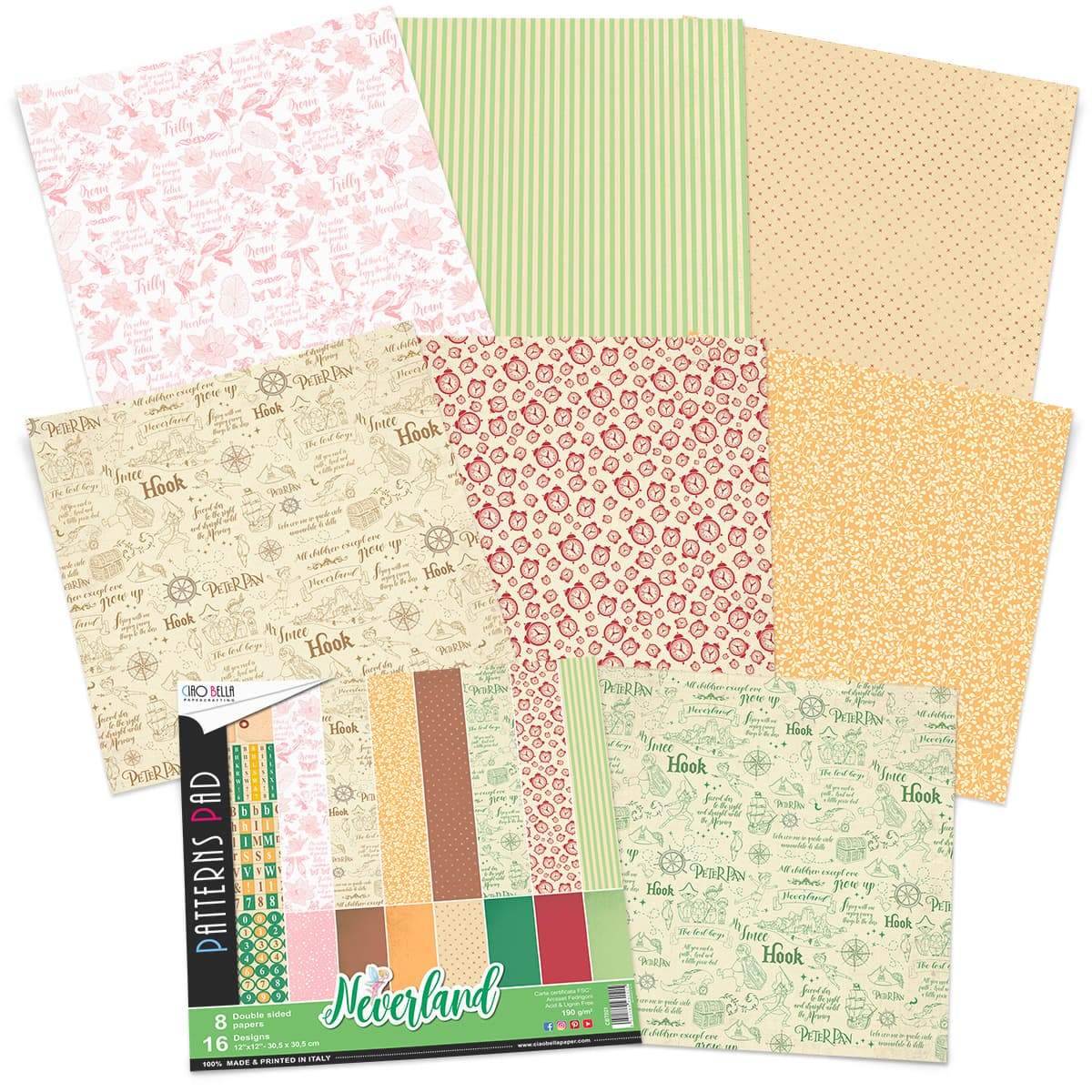 Ciao Bella Neverland Patterns Pad 12"x12" 8/Pkg