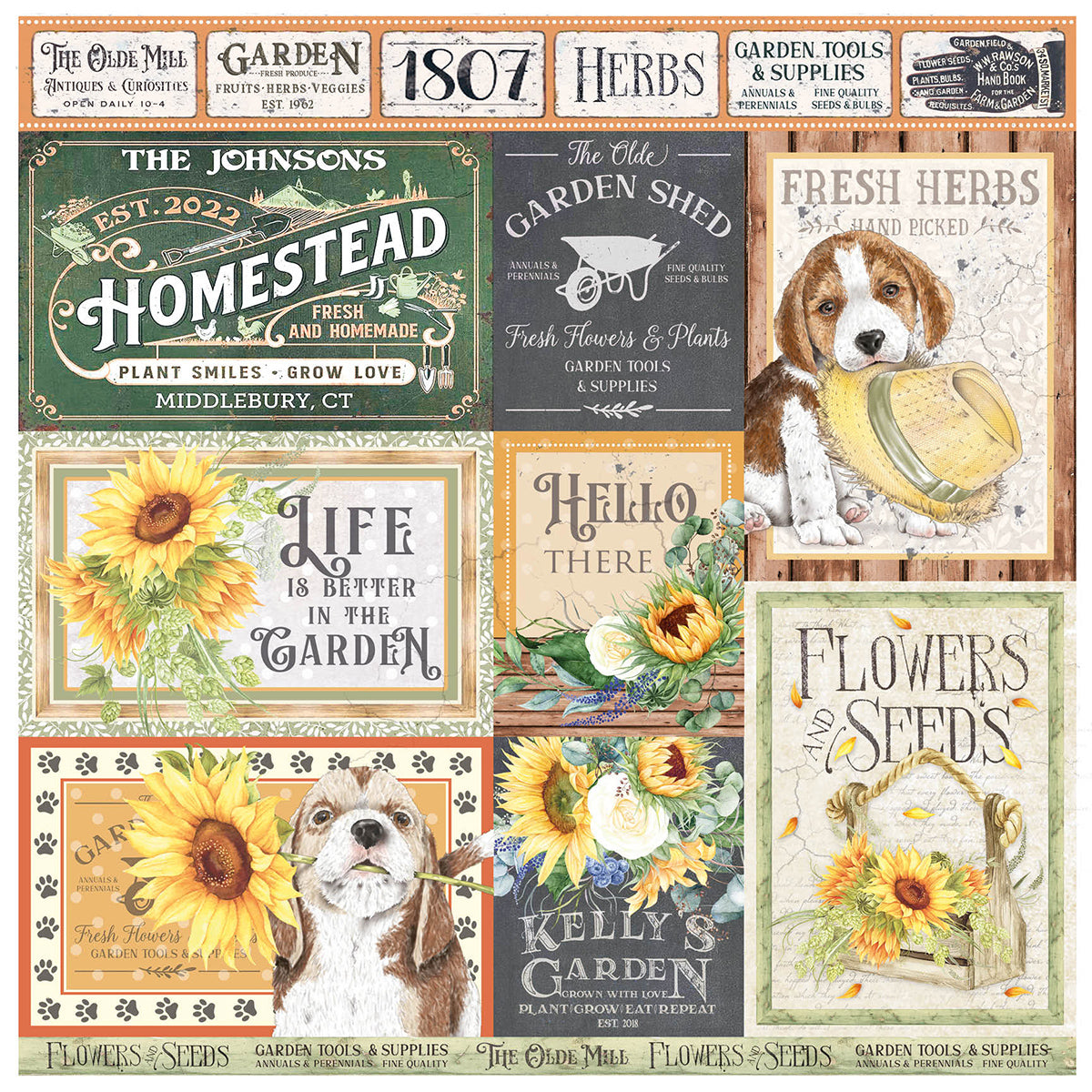 Ciao Bella Farmhouse Garden Patterns Pad 12"x12" 8/Pkg