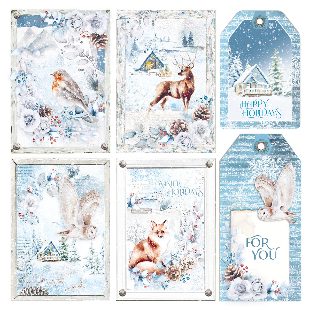 Ciao Bella Vellum Winter Journey Fussy Cut 6"x6" 6/Pkg