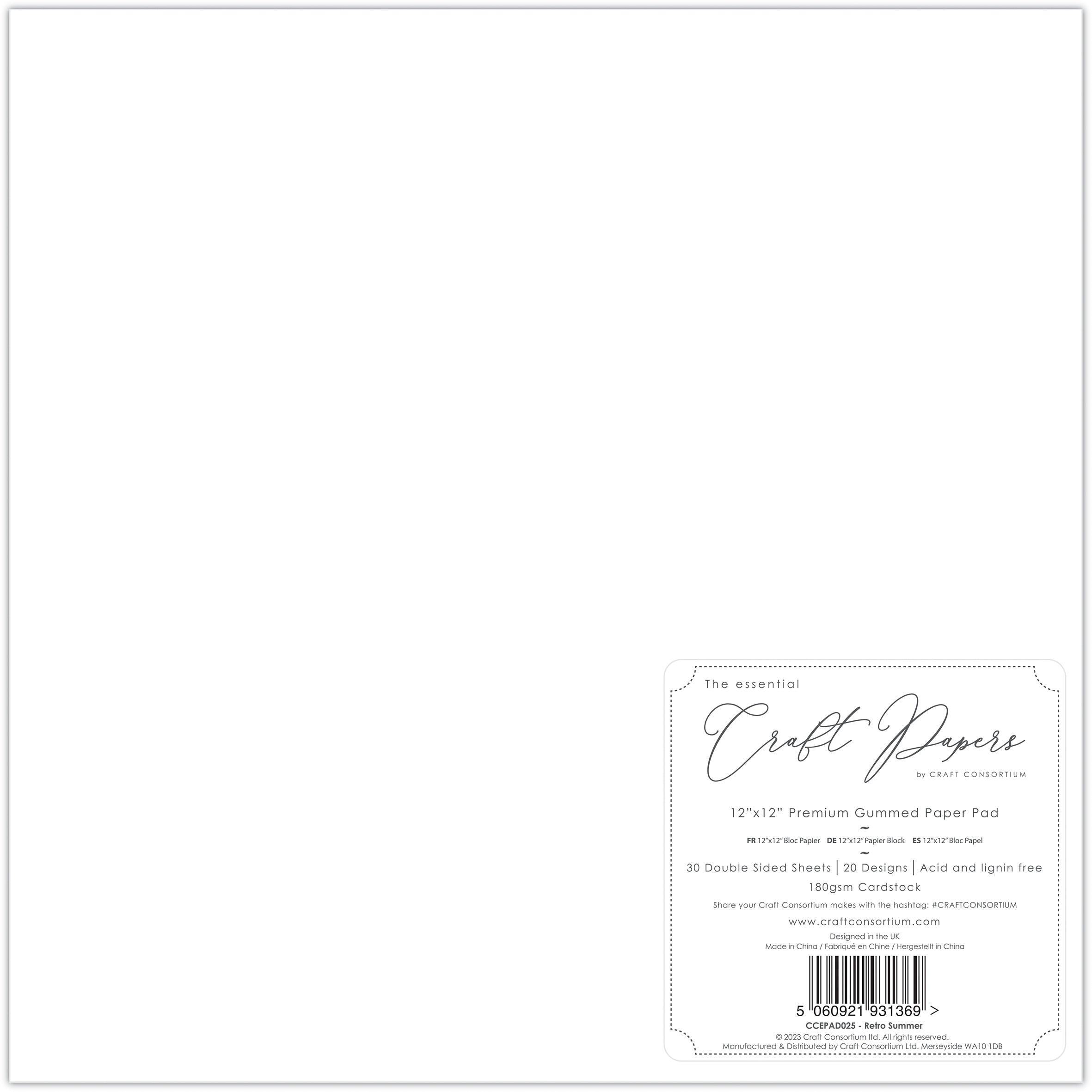 Craft Consortium Retro Summer - 12x12 Premium Paper Pad