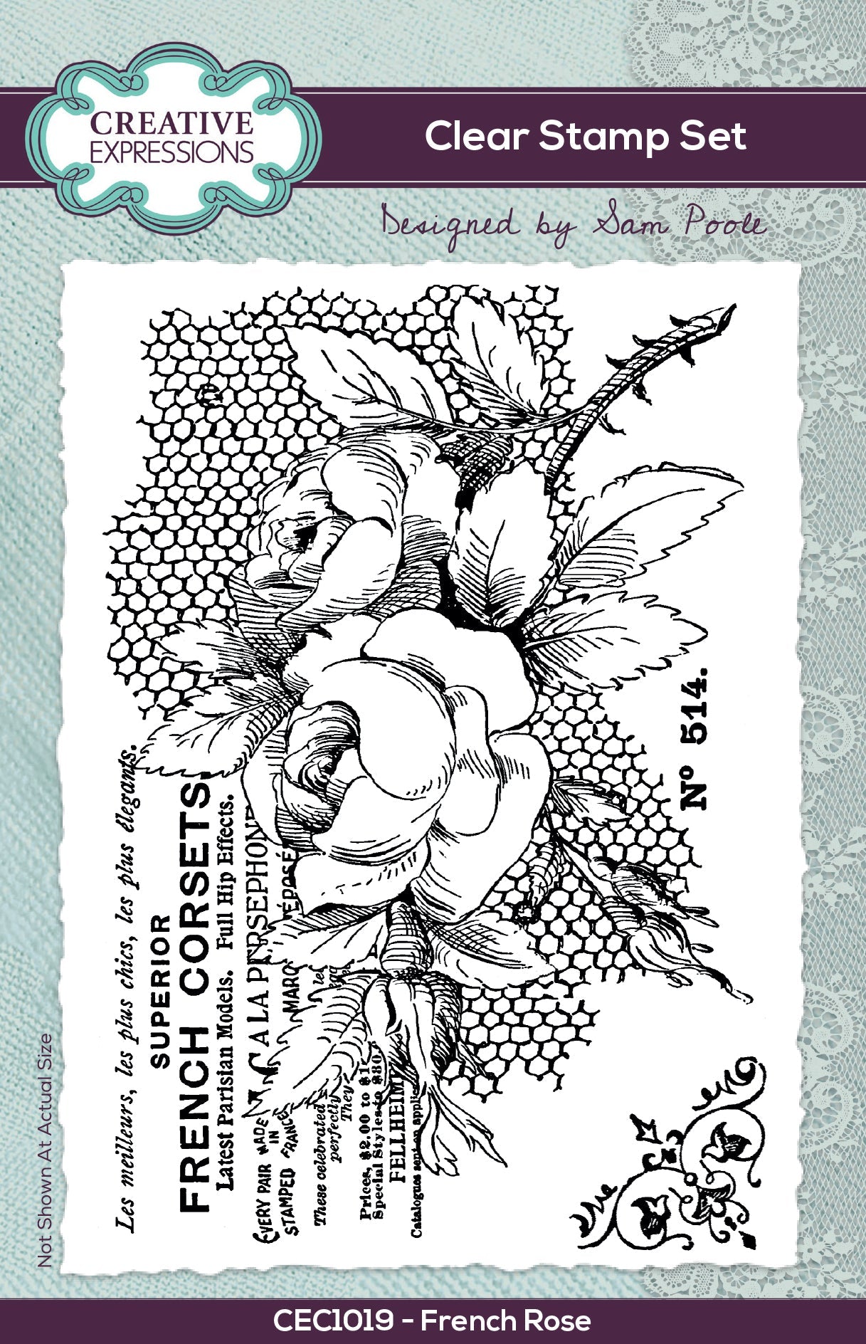 Creative Expressions Sam Poole French Rose 6 in x 4 in Clear Stamp Set