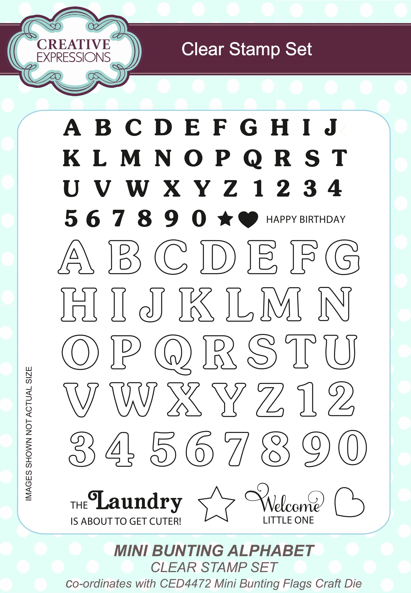 Creative Expressions Sue Wilson Mini Bunting Alphabet 6 in x 8 in Clear Stamp Set