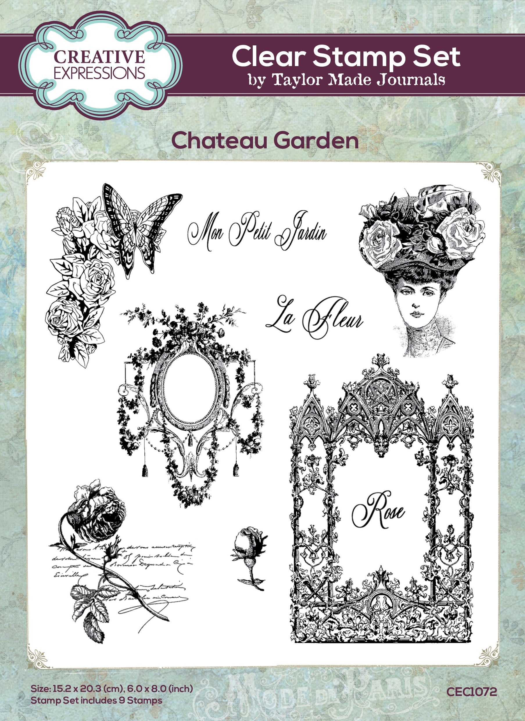 Creative Expressions Taylor Made Journals Chateau Garden 6 in x 8 in Clear Stamp Set