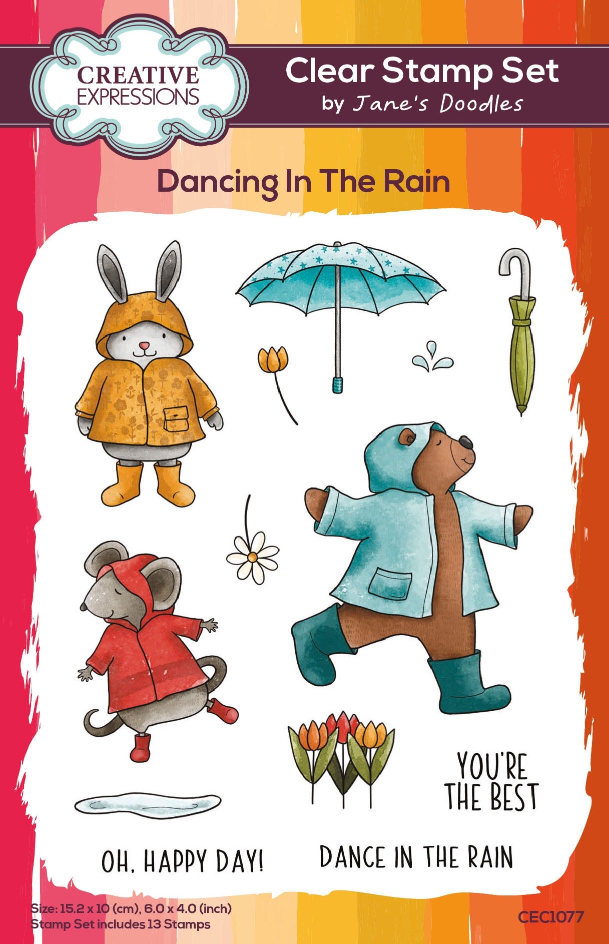 Creative Expressions Jane's Doodles Dancing In The Rain 4 in x 6 in Clear Stamp Set