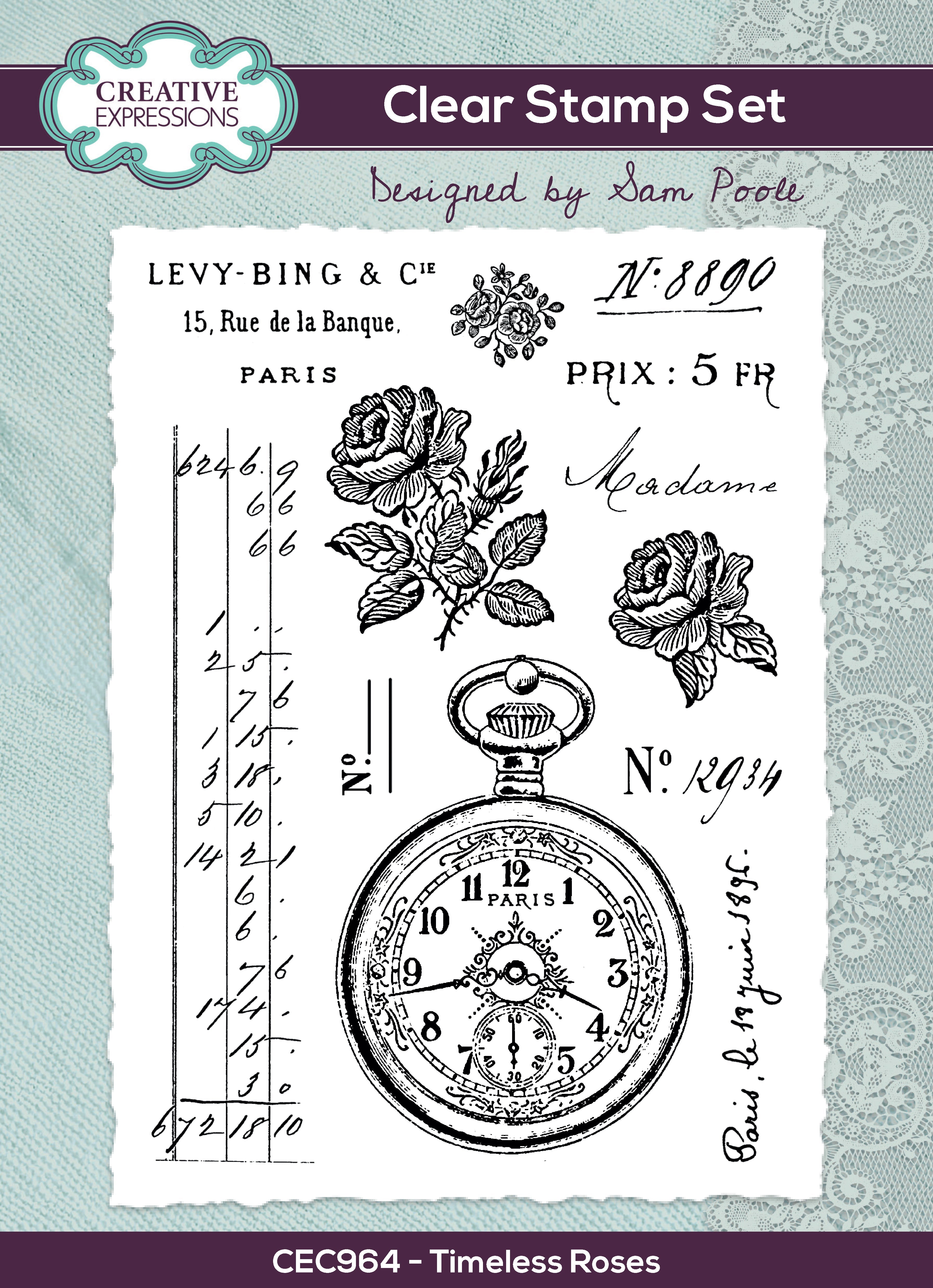 Creative Expressions Sam Poole Timeless Roses 6 in x 8 in Clear Stamp Set