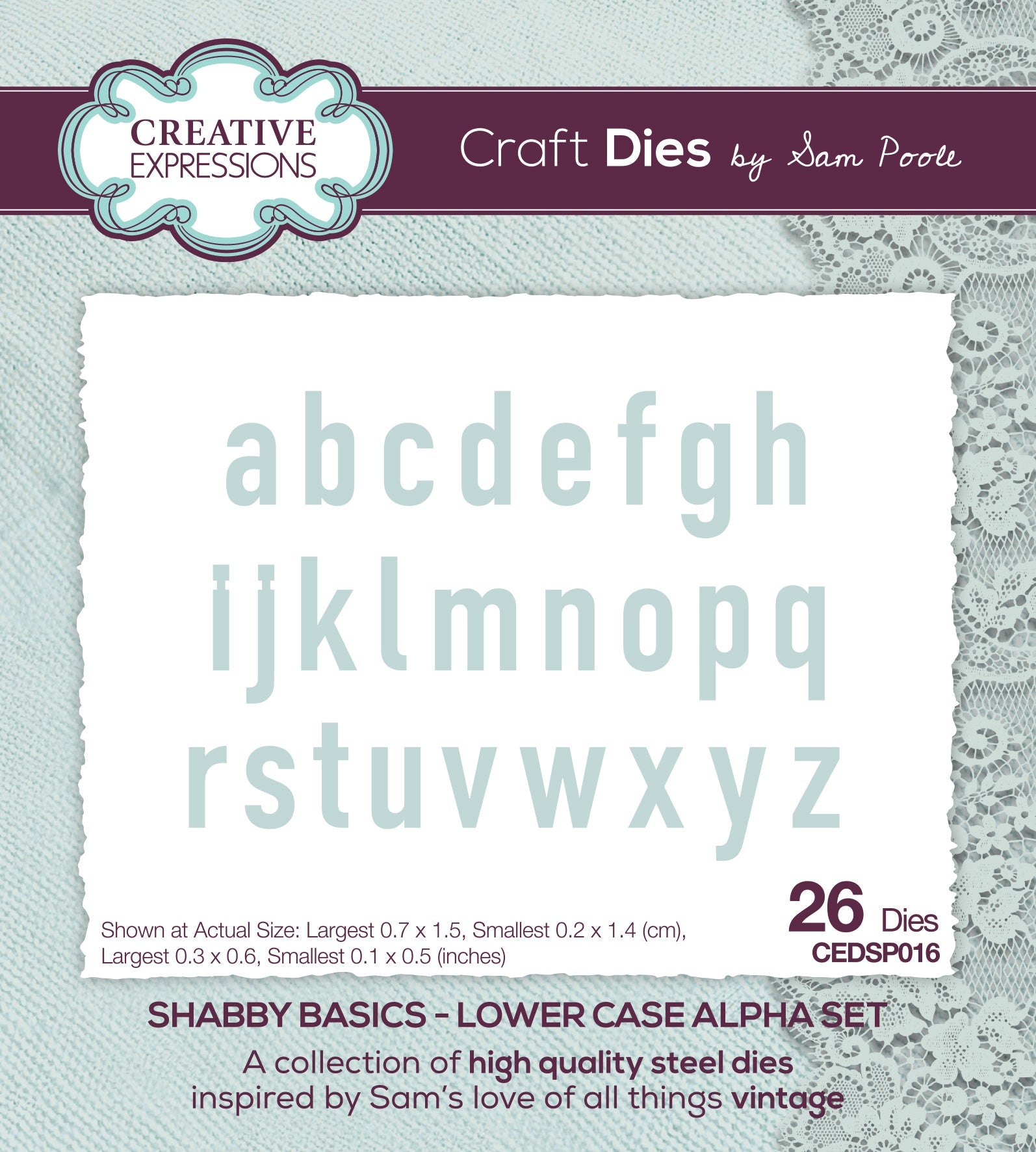 Creative Expressions Sam Poole Shabby Basics Lower Case Alpha Set Craft Die