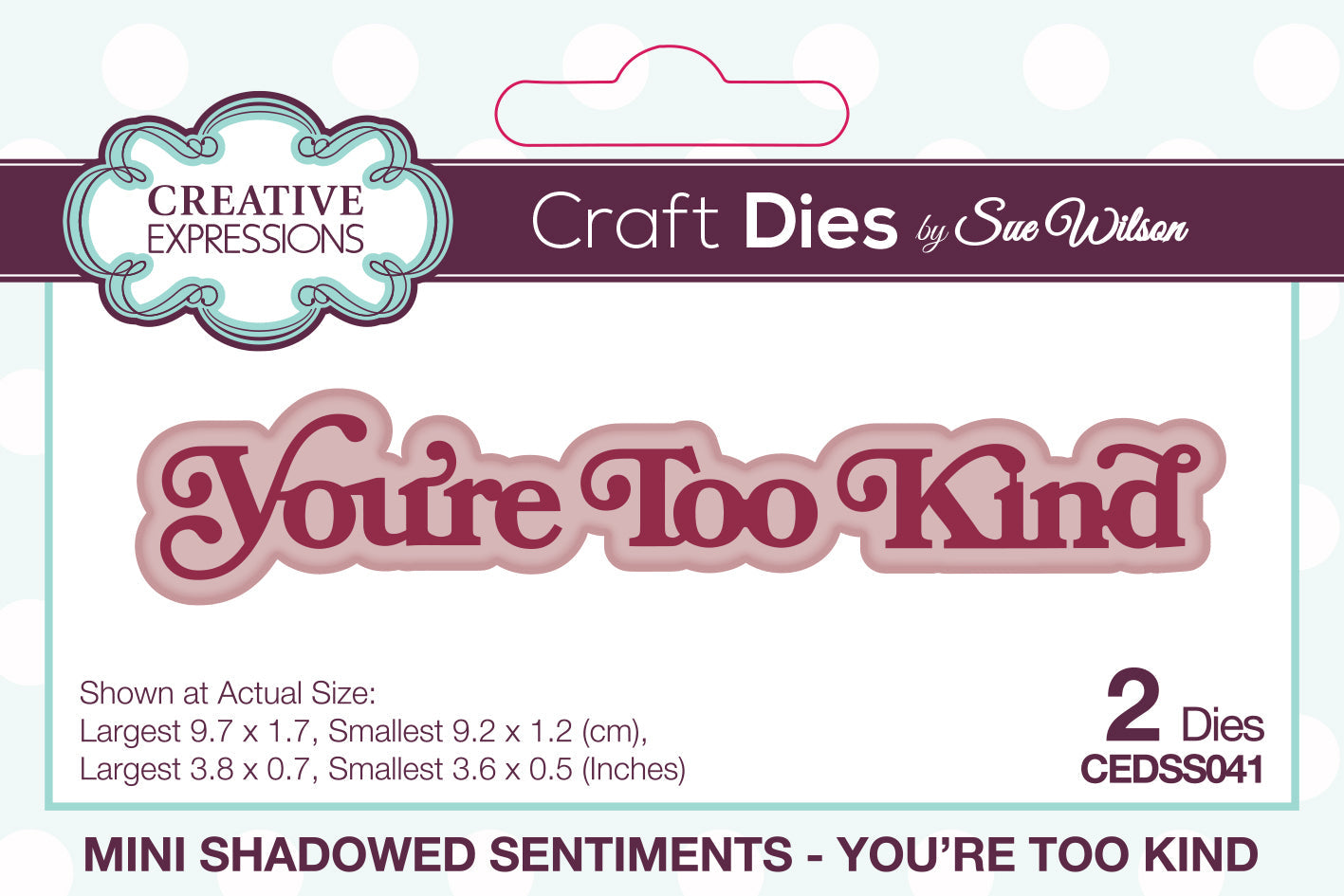 Creative Expressions Sue Wilson Mini Shadowed Sentiments You're Too Kind Craft Die