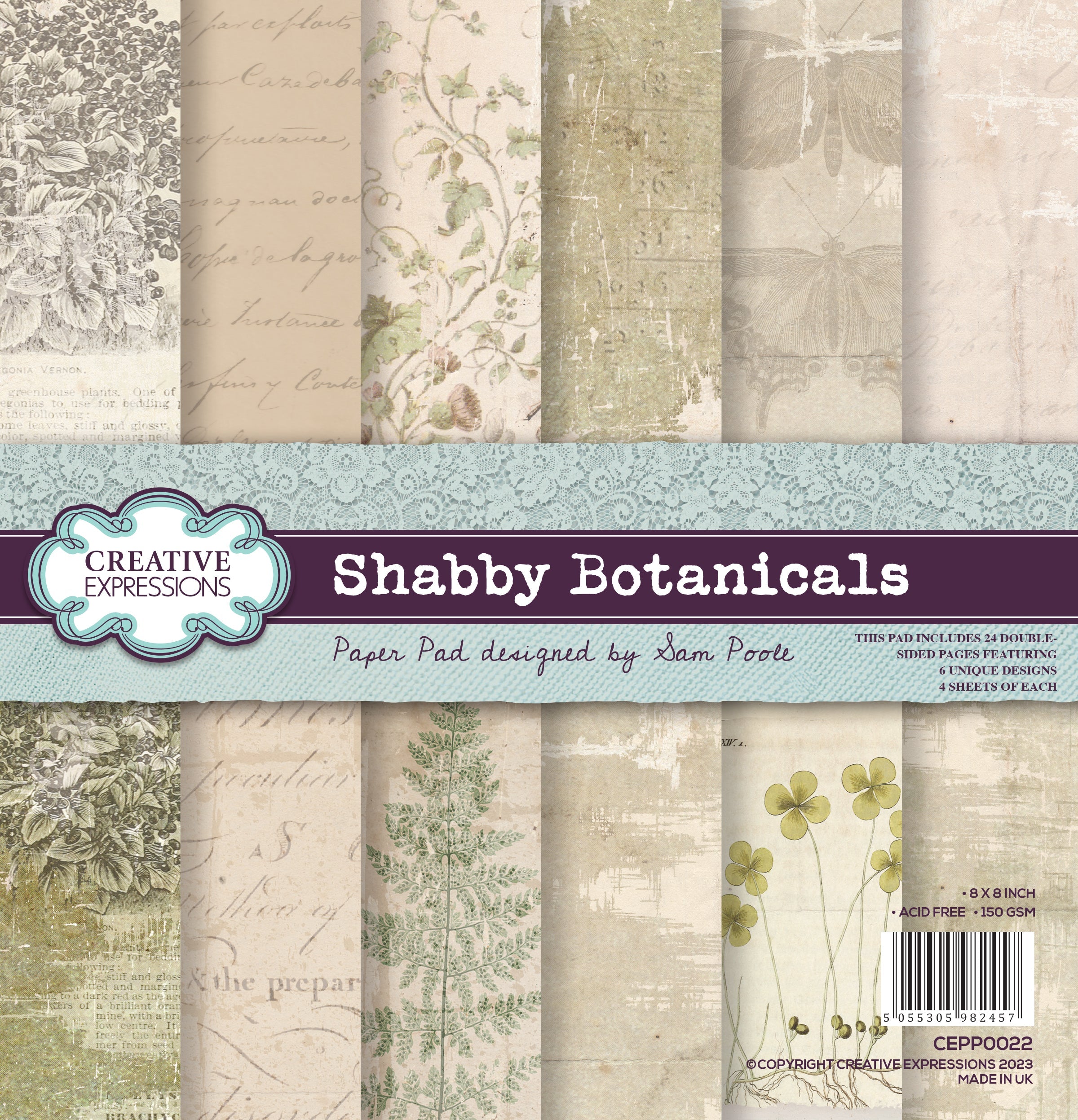 Creative Expressions Shabby Botanicals 8 in x 8 in Paper Pad