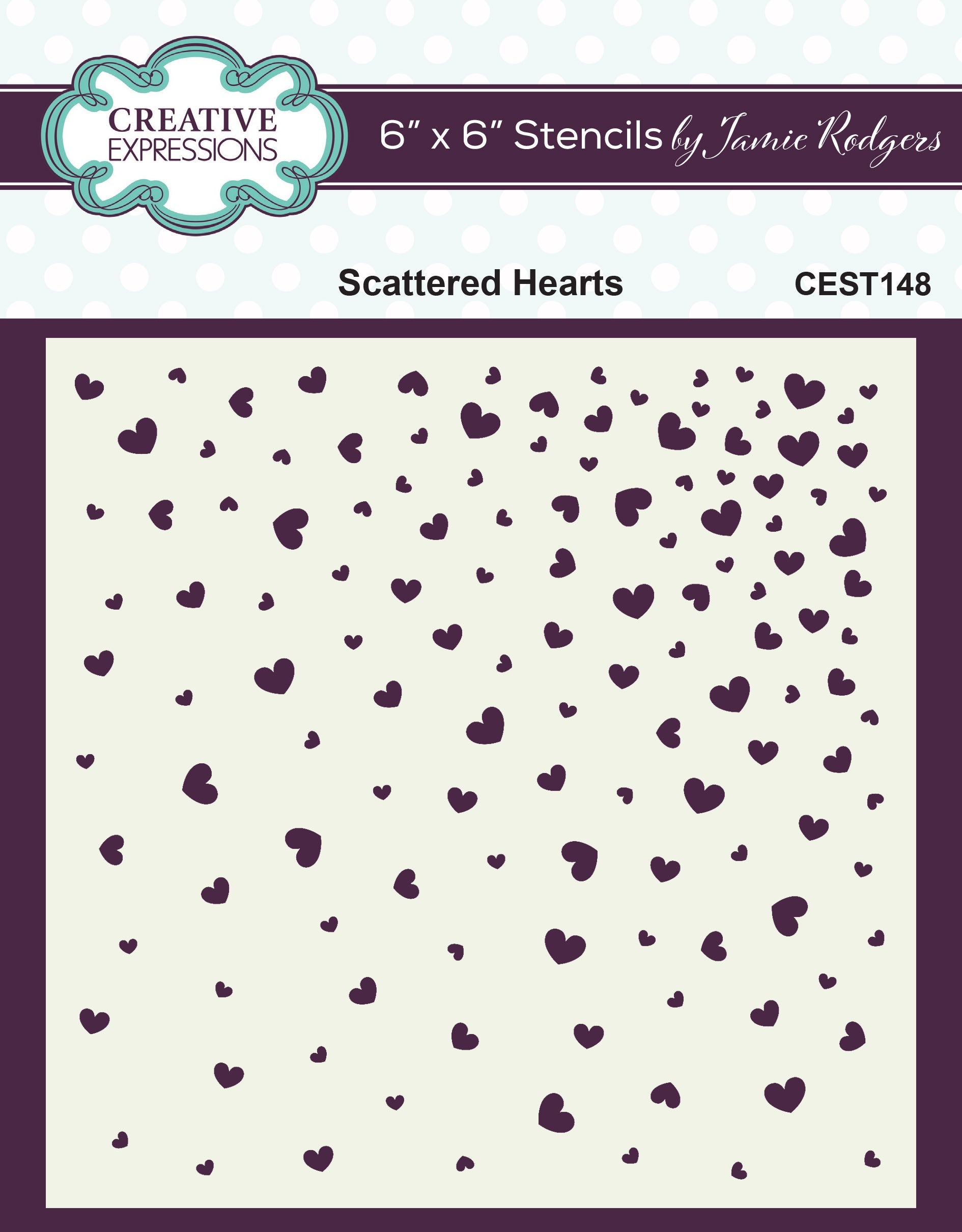 Creative Expressions Scattered Hearts Jamie Rodgers 6 in x 6 in Stencil