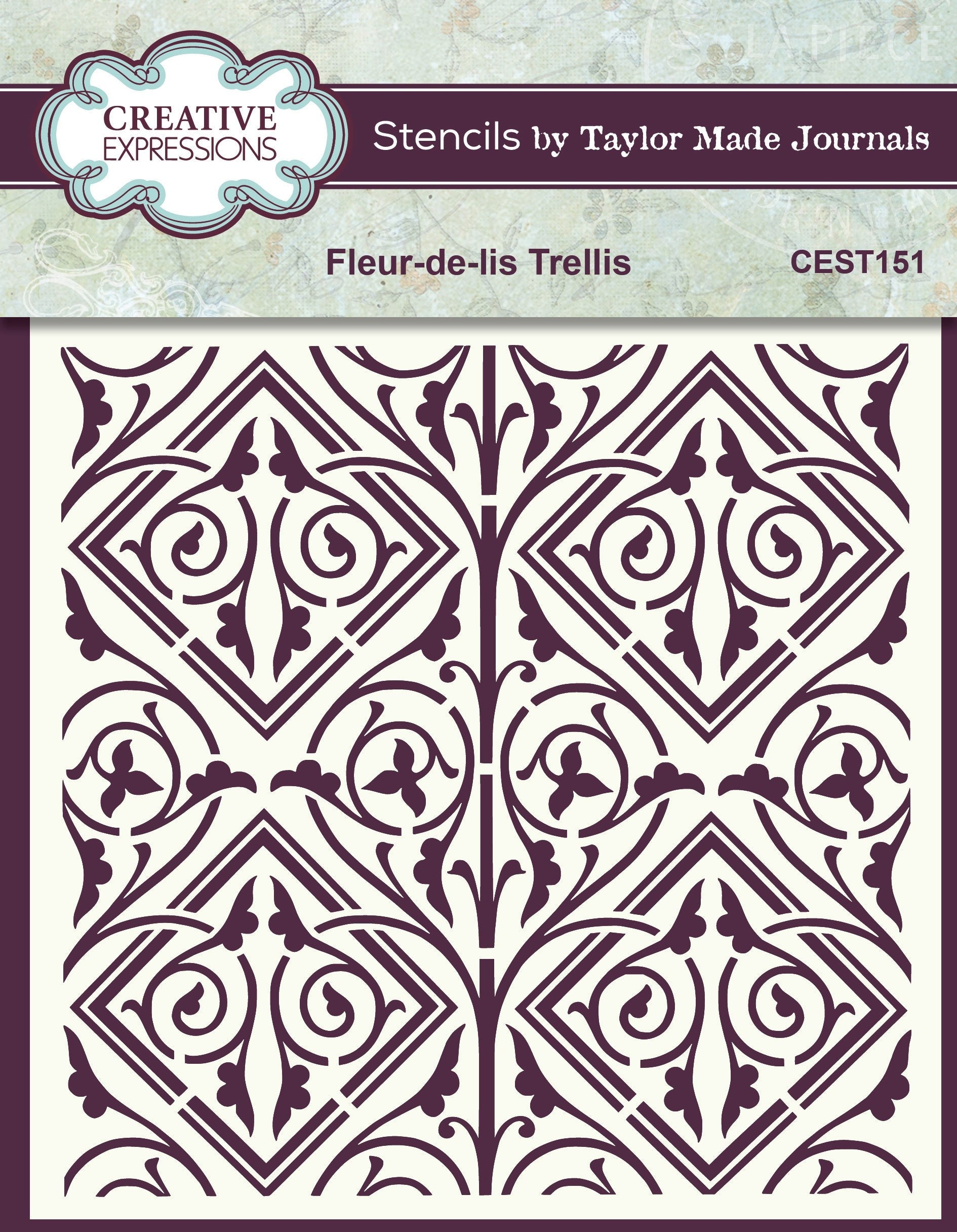 Creative Expressions Taylor Made Journals Fleur-de-lis Trellis 6 in x 6 in Stencil