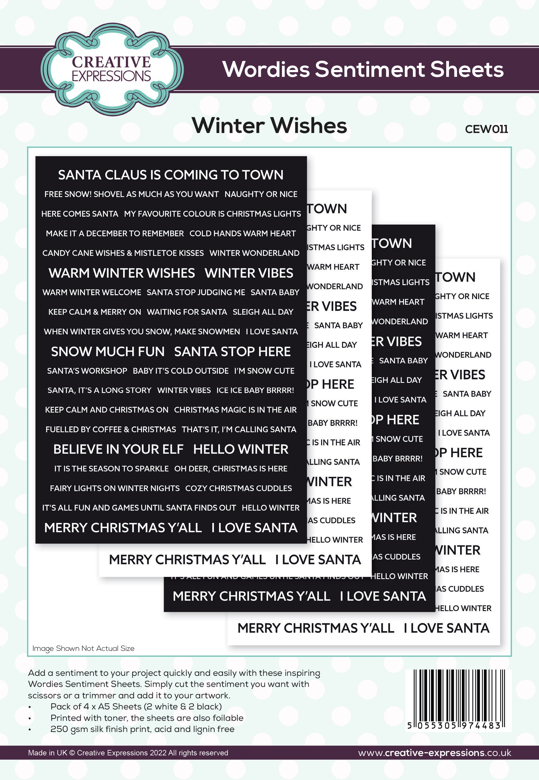 Creative Expressions Wordies Sentiment Sheets - Winter Wishes Pk 4 6 in x 8 in