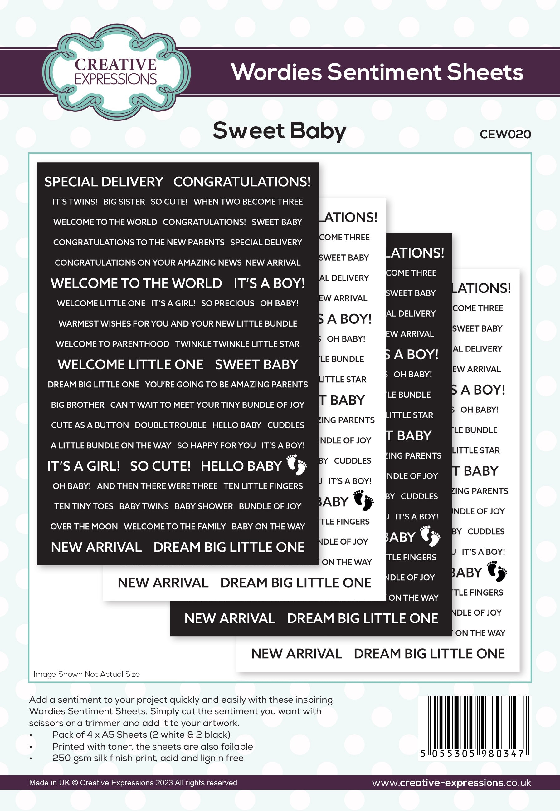 Creative Expressions Wordies Sentiment Sheets Sweet Baby Pk 4 6 in x 8 in