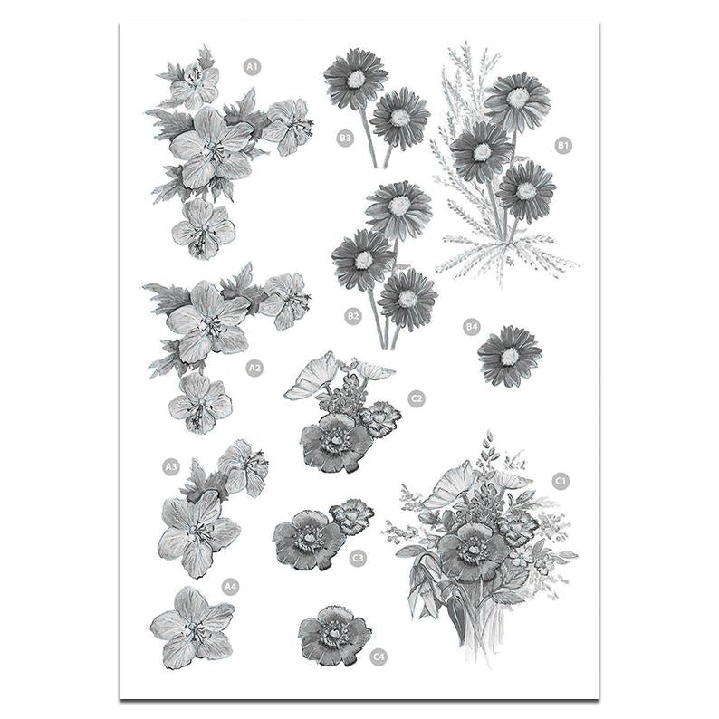 Craft UK Precut 3D Toppers - Floral Monochrome Decoupage
