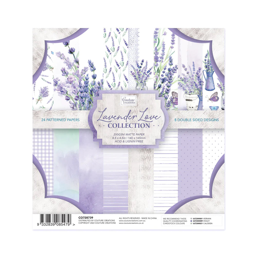 Couture Creations - Lavender Love Paper Pad - 6.5 x 6.5in - 8 designs x 3 | 24 sheets