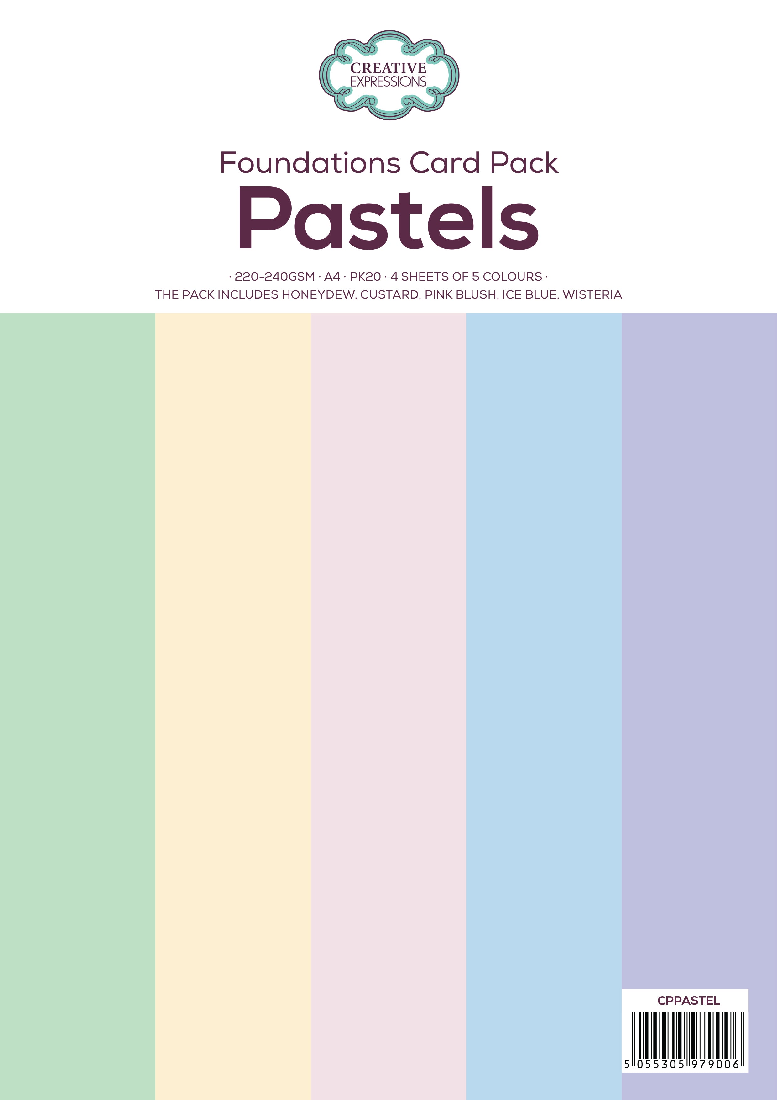 Creative Expressions Pastel Paper Pack 220-240gsm A4 Pk20 4 Sheets of 5 Colours