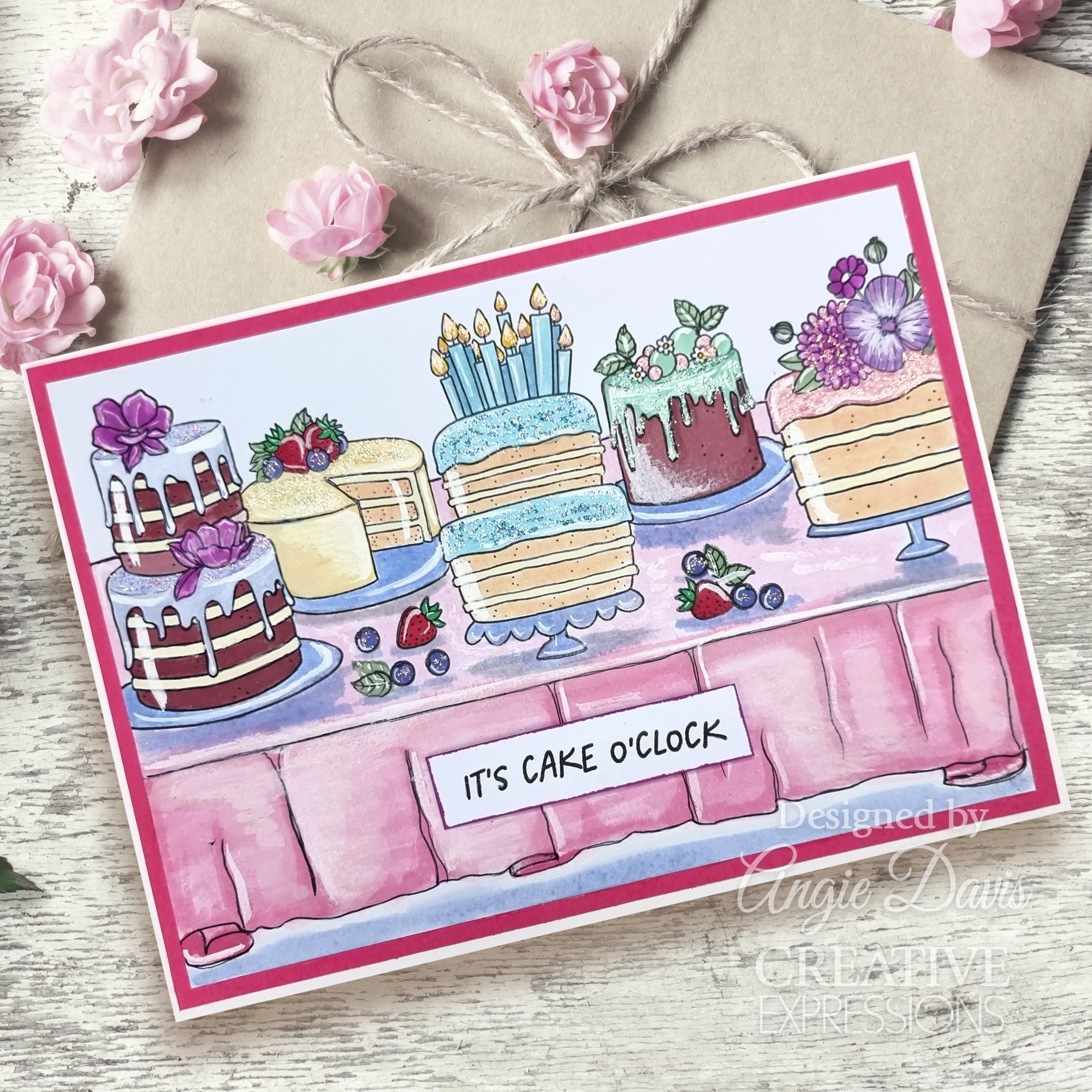 Creative Expressions Jane's Doodles It's Cake O'Clock 6 in x 8 in Clear Stamp Set