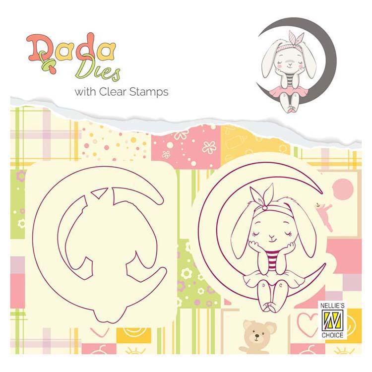 Nellie's Choice Dada Dies with Clear Stamps Bunny on Moon