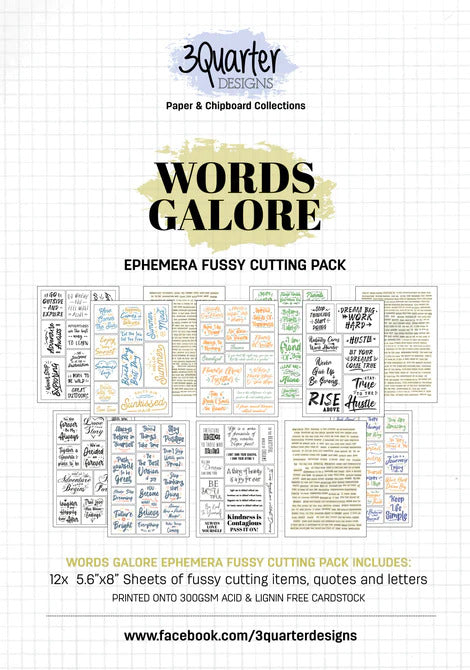 3Quarter Designs Ephemera Fussy Cutting Pack - Words Galore