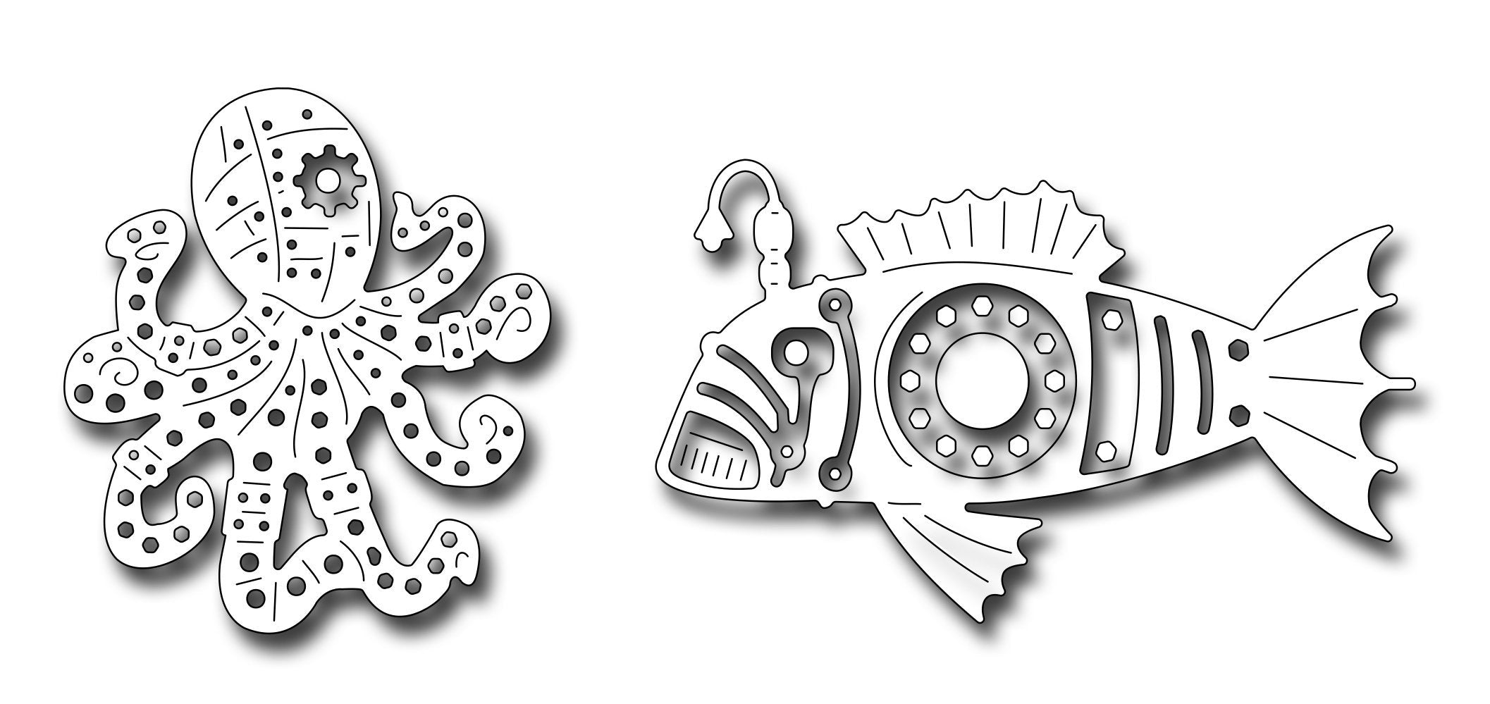 Frantic Stamper Precision Die - Steampunk Octopus and Fish