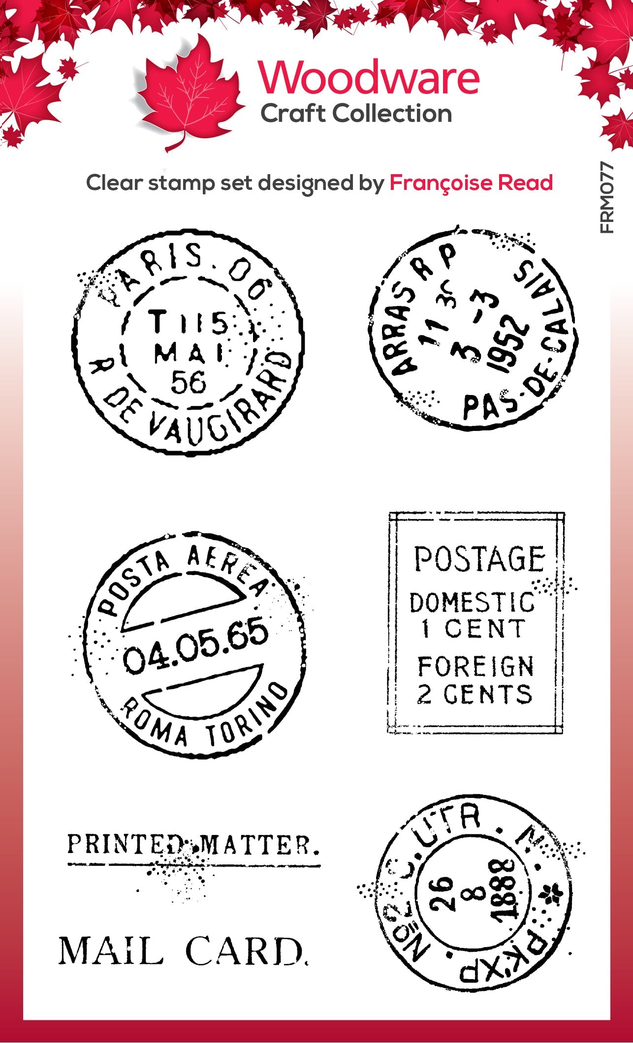 Woodware Clear Singles Extra Postmarks 3 in x 4 in Stamp Set