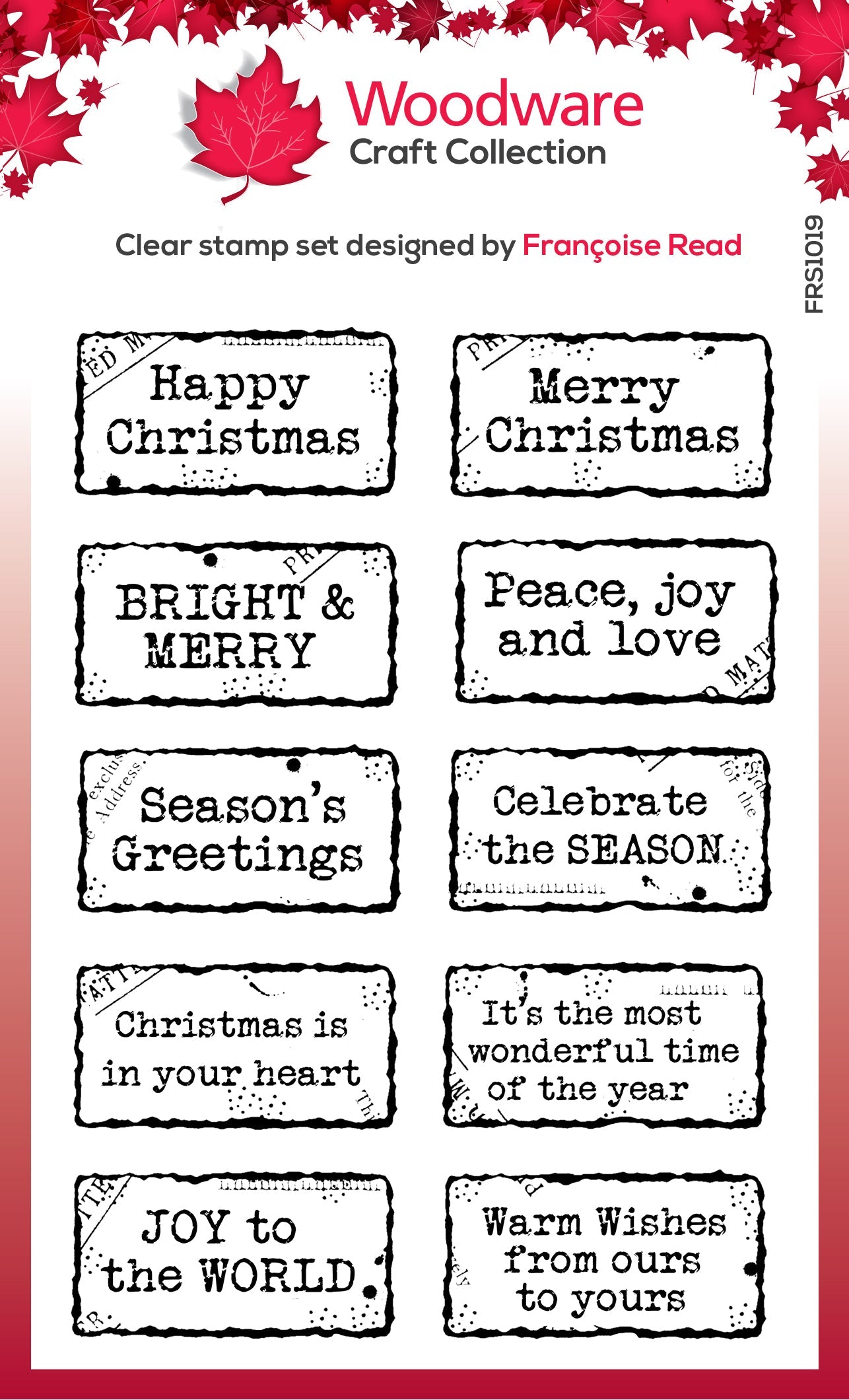Woodware Clear Singles Christmas Distressed Labels 4 in x 6 in Stamp Set